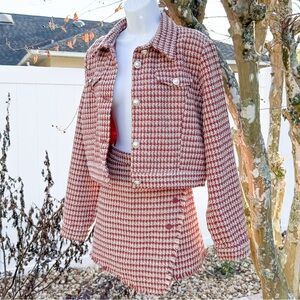Rust Houndstooth Tweed Jacket & Skort Set | Shown in XL | Boutique Fall Luxe